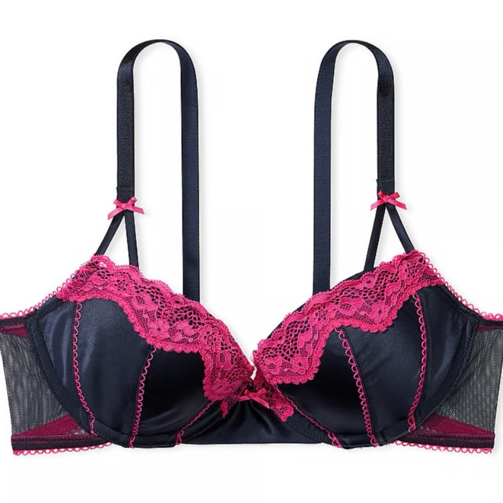 Victoria’s Secret - Tease Lace Trim Navy blue and Pink Push-up Bra